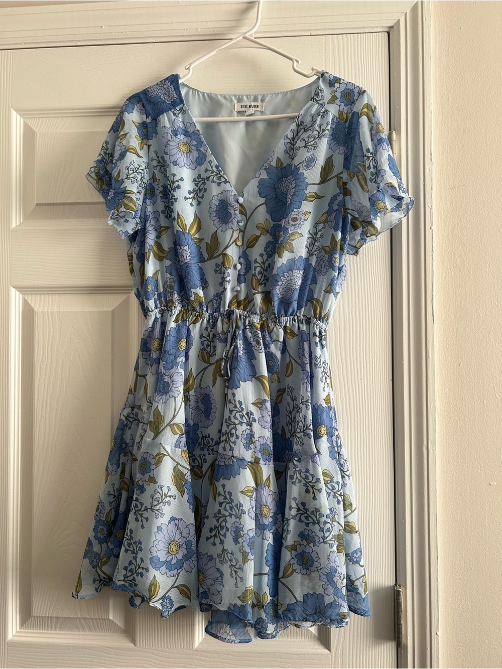 Steve Madden Large Blue Floral V-Neck Short Dress